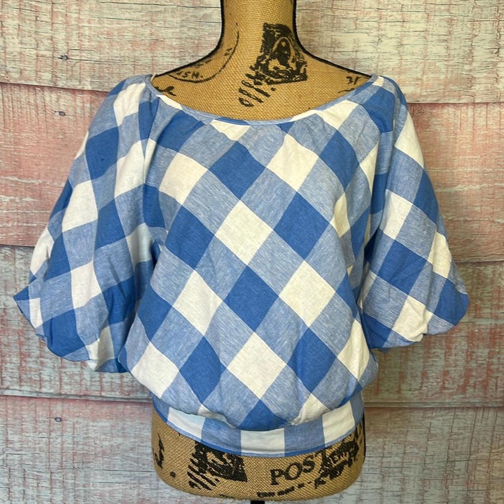 LANE BRYANT Blouse Women's Size 12 Blue Gingham NWT